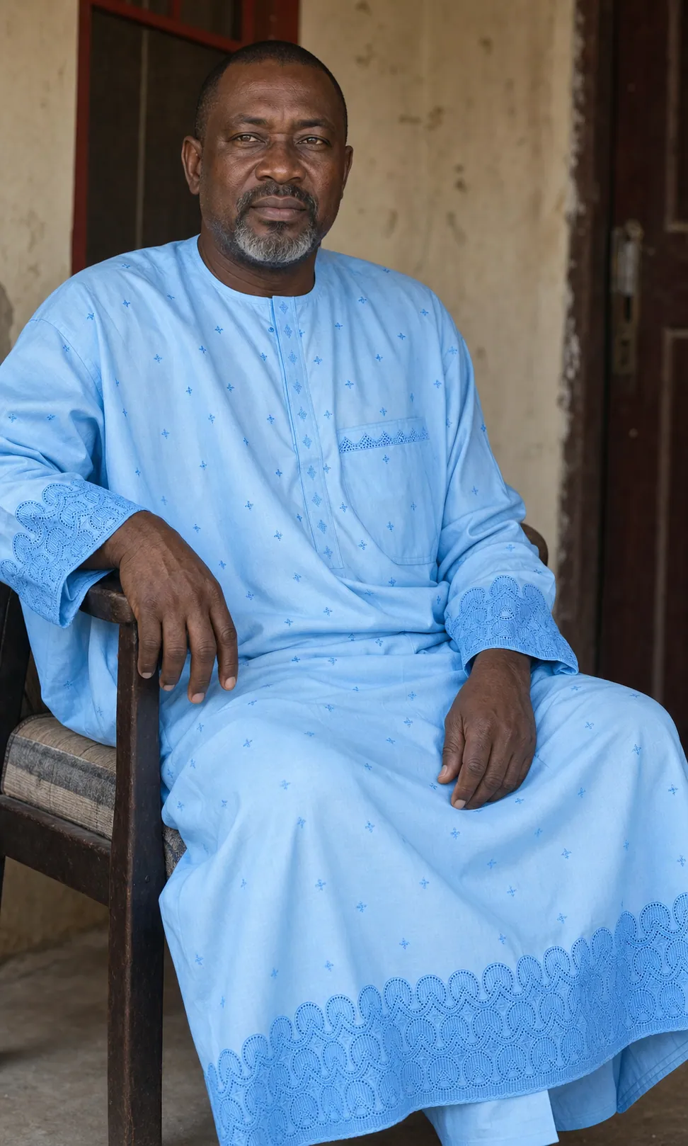 Sky Embroidered Line colour-matched Nigerian traditional look
